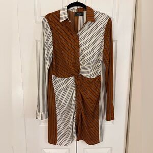 Vici Long Sleeve Dress with Brown and White Stripes